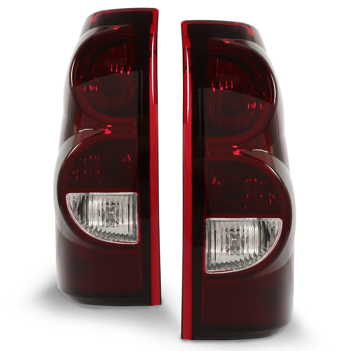 Tail Lights Pair for 2003-2007 Chevy Silverado 1500 2500 3500 Pickup Rear Tail Lamp Dark Red Lens + Chrome Housing Set