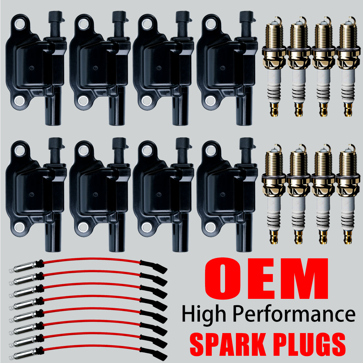 8X OEM Ignition Coil & Iridium Spark Plugs & Wires for Chevy GMC 5.3 6.2L UF413