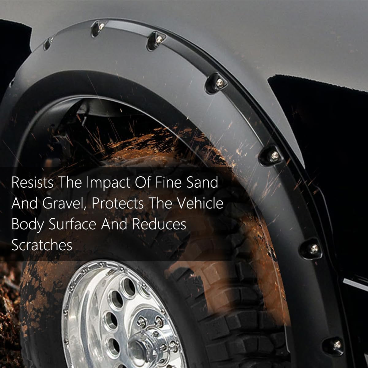 Fender Flares, Compatible with 07-13 Chevy Silverado 1500/07-14 2500HD 3500HD, 78.0"/97.6" Long Bed(For Regular Cab and Extended Cab), Riveted Smooth Black Wheel Cover Protector Vent Trim 4Pcs