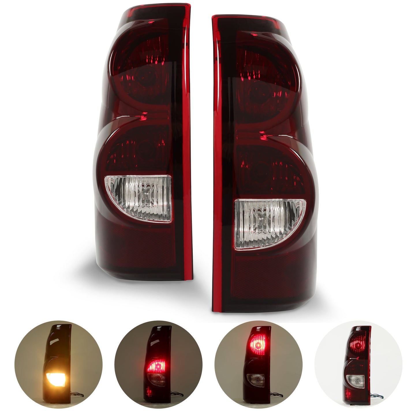 Tail Lights Pair for 2003-2007 Chevy Silverado 1500 2500 3500 Pickup Rear Tail Lamp Dark Red Lens + Chrome Housing Set
