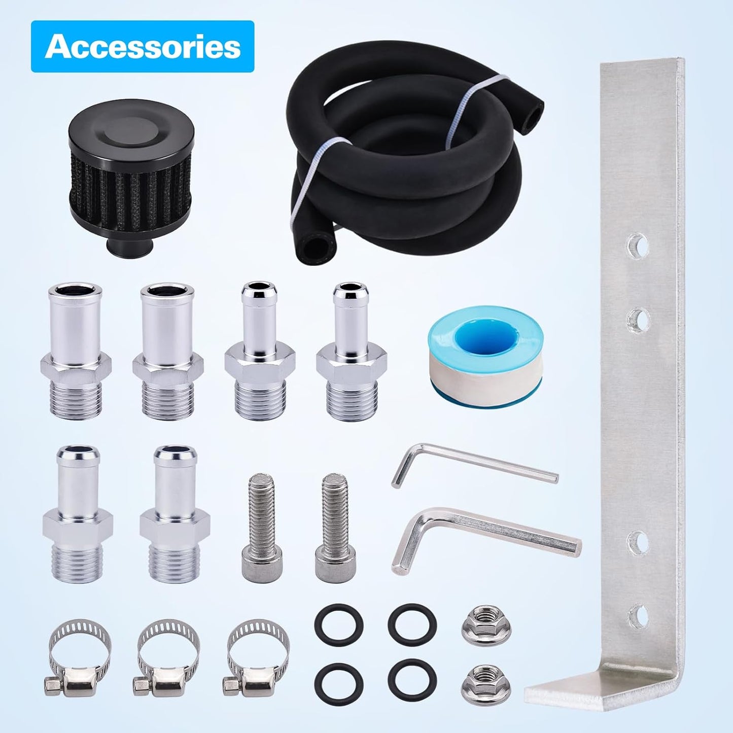 Universal Oil Catch Can Kit with Low Micron Bronze Filter & Larger Removable Baffle,Oil Capture Tank Air Tank with 3/8" Fuel Line, 300Ml(Black)