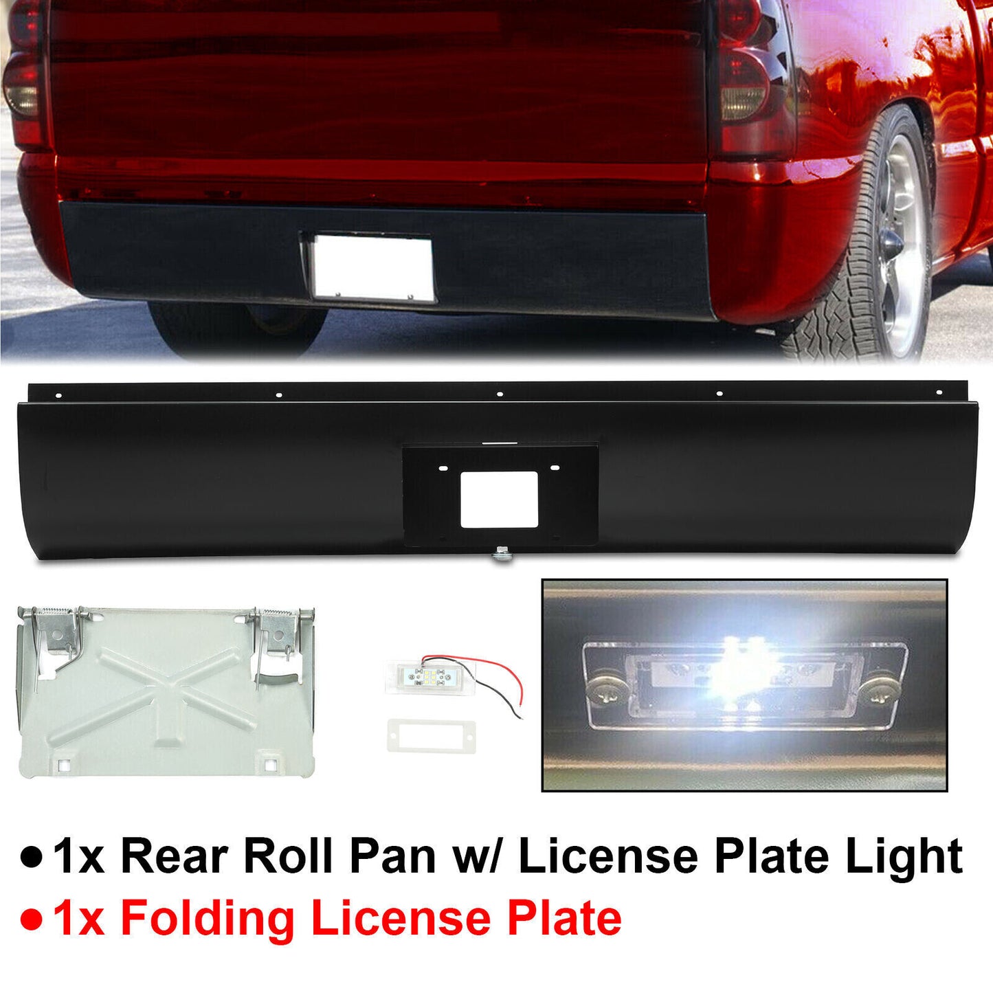 Rear Bumper Roll Pan W/Led License for Chevy Silverado Sierra Fleetside 99-06 07