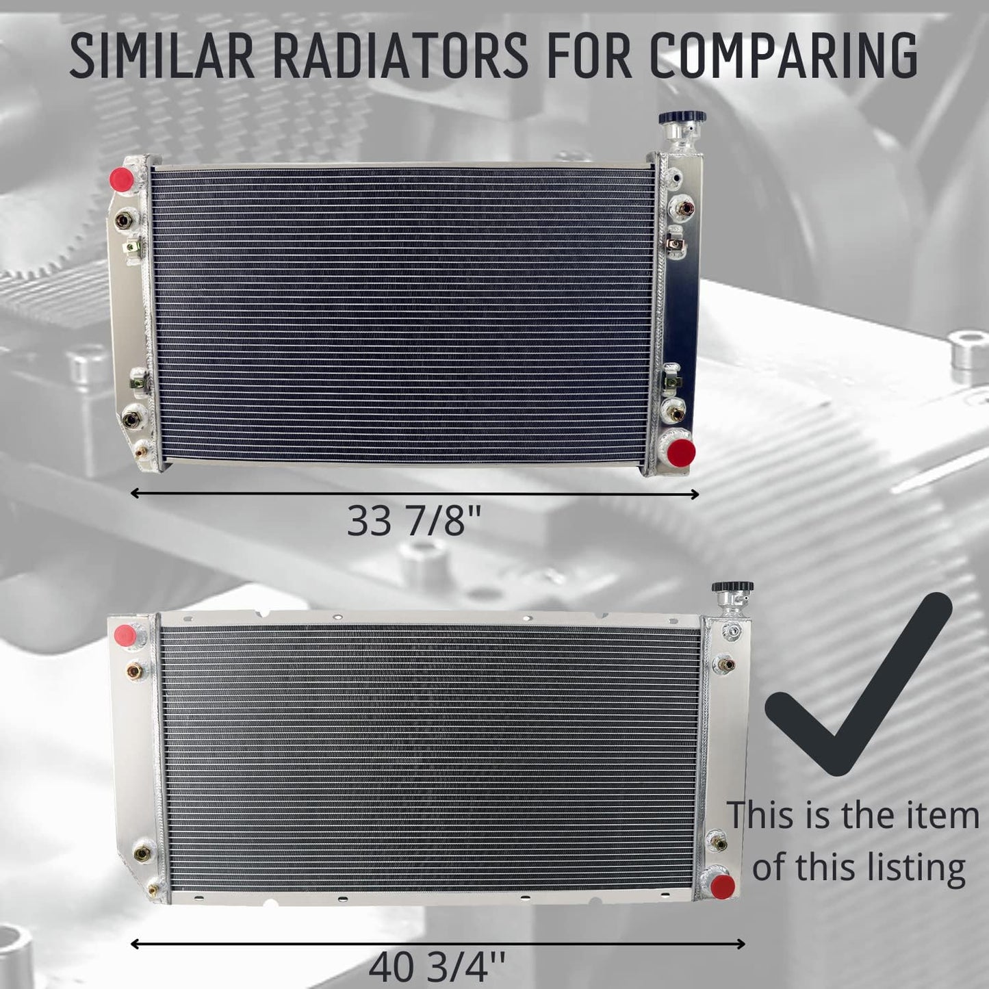 4 Row Core Aluminum Radiator for 1996-2000 Chevy GMC C1500 C2500 C3500 K1500 K2500 K3500 Suburban Tahoe Yukon Cadillac Escalade 97 98 99 00 V6 V8, All Aluminum Radiators