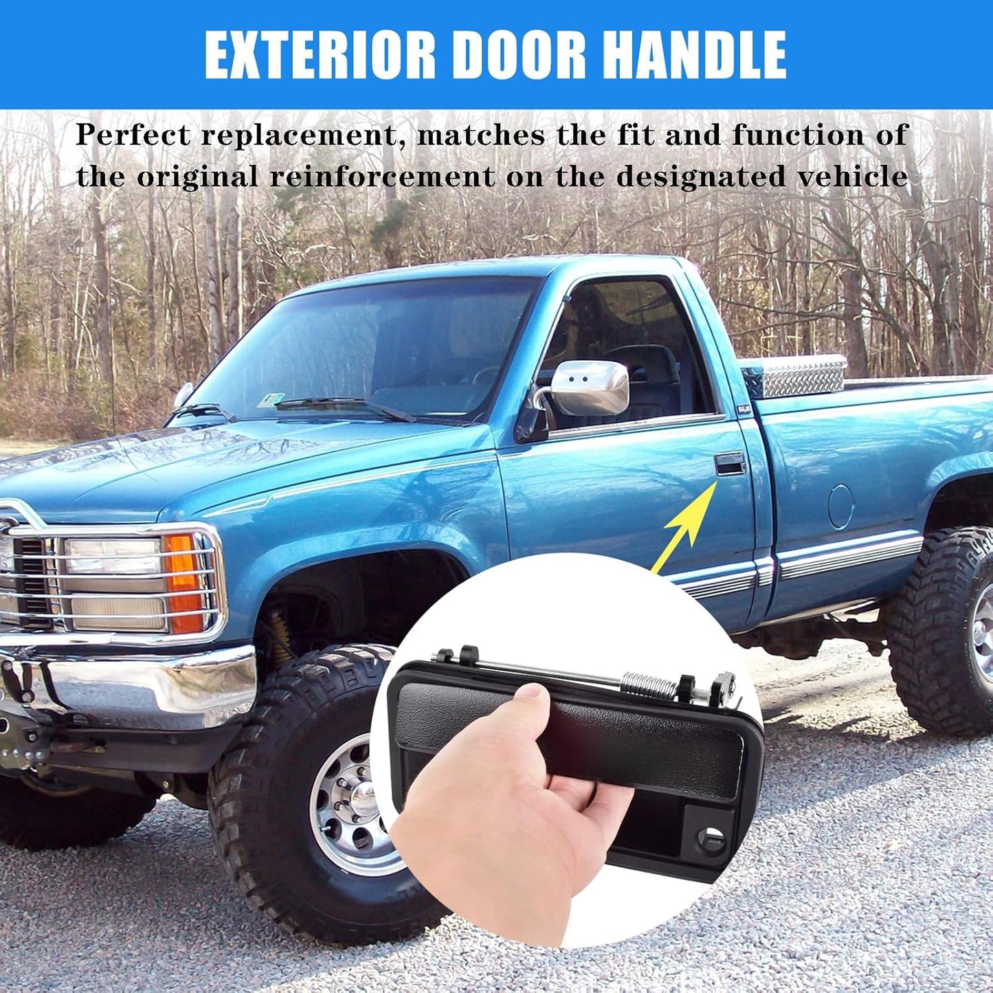 Exterior Door Handle, Front Left Driver Side, Metal Lever Plastic Bezel, Compatible with 1995-2000 Chevy GMC K1500 K2500 K3500, C1500 C2500 C3500 Suburban, Tahoe, Yukon, Cadillac 15742229, 77096