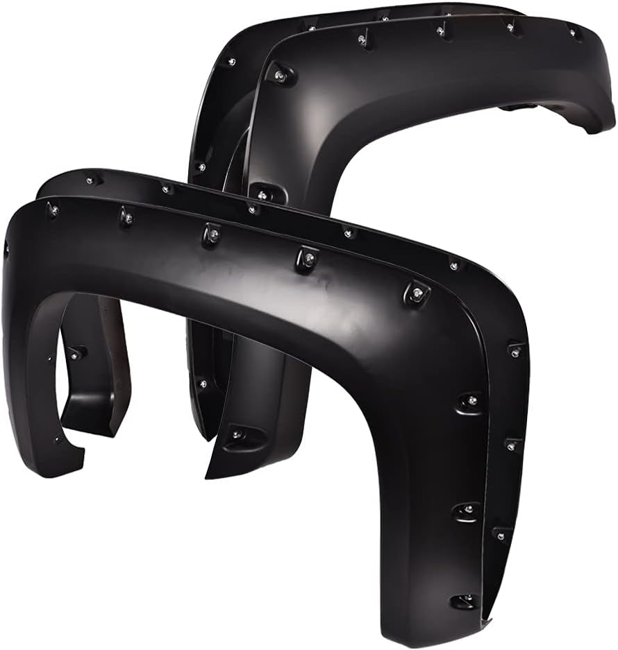 Fender Flares, Compatible with 07-13 Chevy Silverado 1500/07-14 2500HD 3500HD, 78.0"/97.6" Long Bed(For Regular Cab and Extended Cab), Riveted Smooth Black Wheel Cover Protector Vent Trim 4Pcs