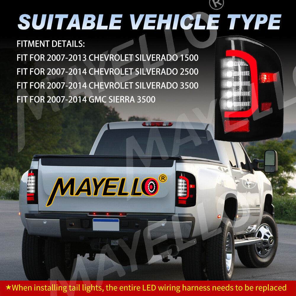 Smoke Lens LED Tail Lights for 2007-2014 Chevy Silverado 1500 2500 Black Lamps