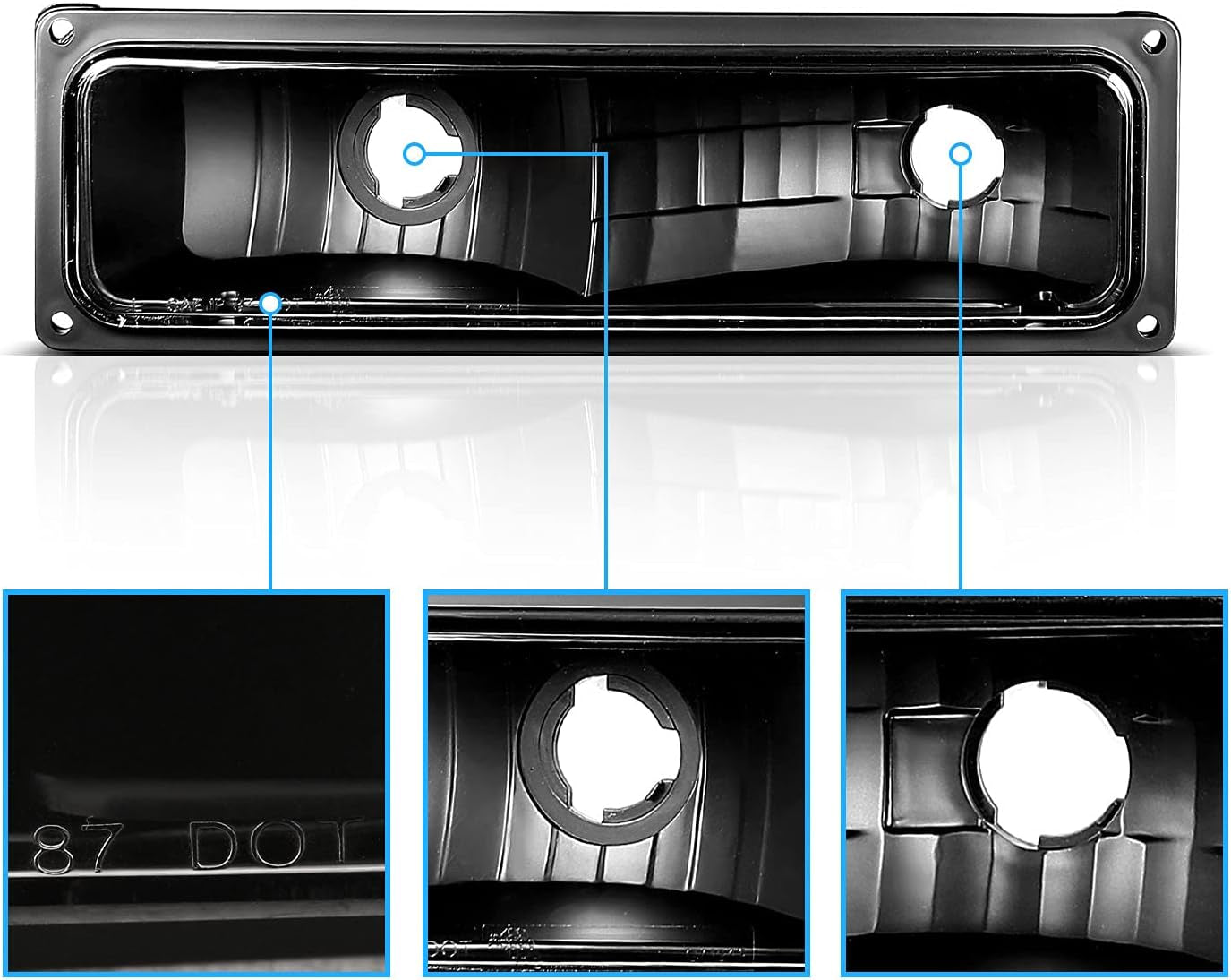 Replacement Parking Turn Signal Lights Black Pair for 88-98 Chevy Full Size - Passenger and Driver Side