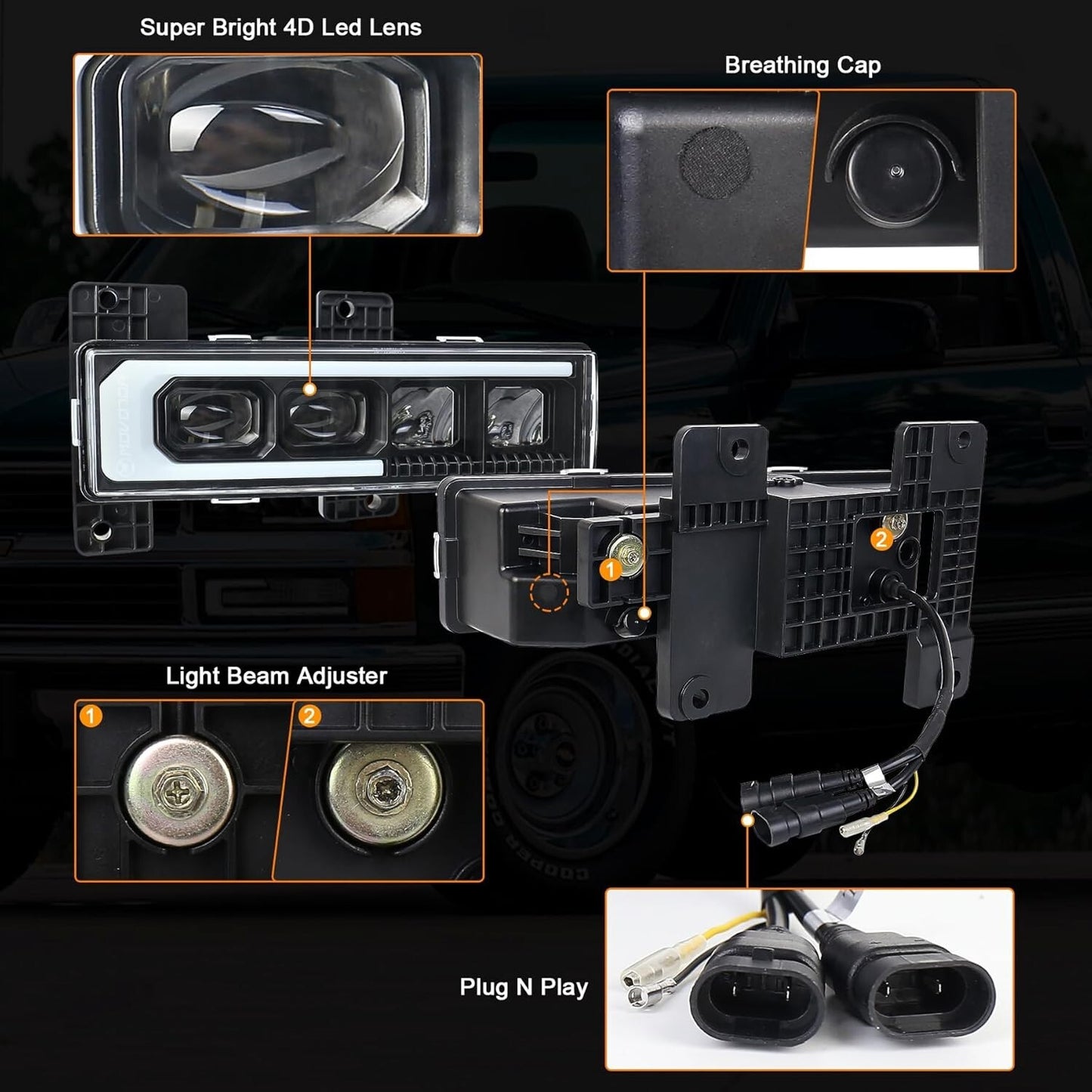 NEW MOVOTOR LED Headlight Assembly Compatible with 1988-1998 Chevy GMC
