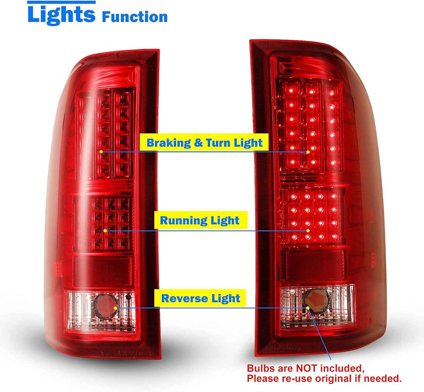 LED Tail Lights Assembly for 07-13 Chevy Silverado 1500 and 2007-2014 Chevy Silverado 2500Hd/3500Hd,Only Fit for 2007-2014 GMC Sierra 3500HD Dually, Silverado Tail Lights,(Red Lens)