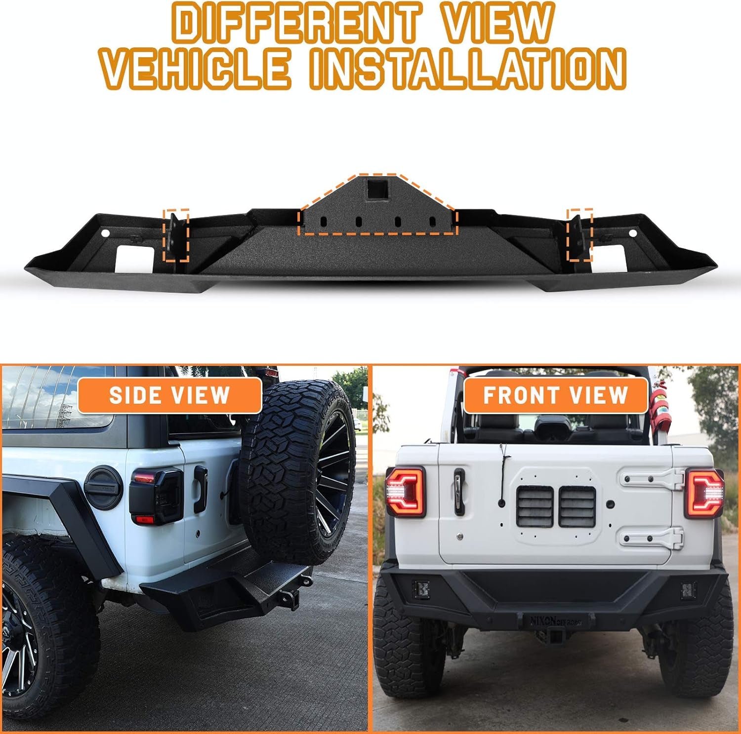 Rear Bumper for 2018-2020 Jeep Wrangler JL/JLU with D-Ring Shackles and 2 LED Lights, Jeep Offroad Exterior Replacement Accessories