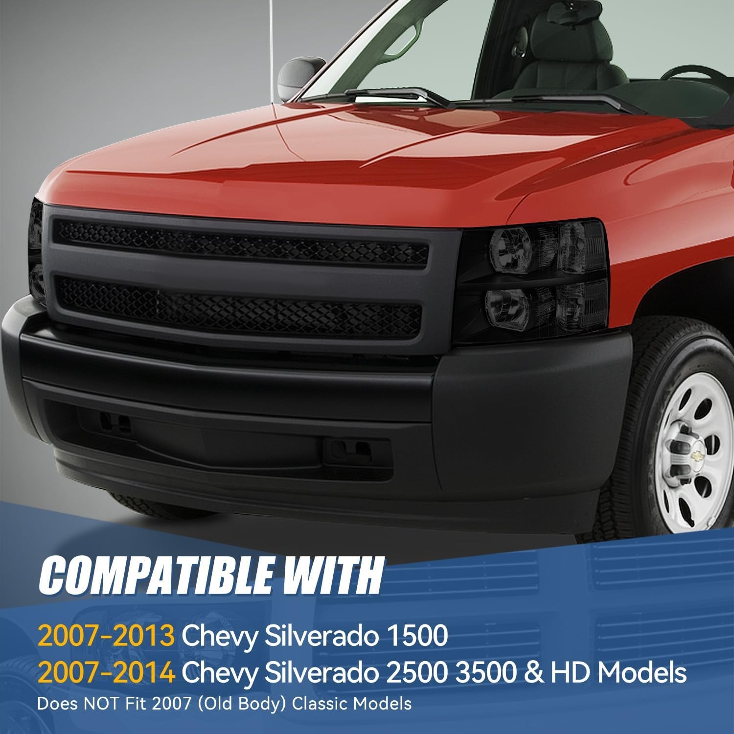 Halogen Headlights Assembly Compatible with Chevy Silverado 1500 2500HD 3500 GMT900 2007 2008 2009 2010 2011 2012 2013 2014, Driver and Passenger Side, Black Housing Smoked Lens