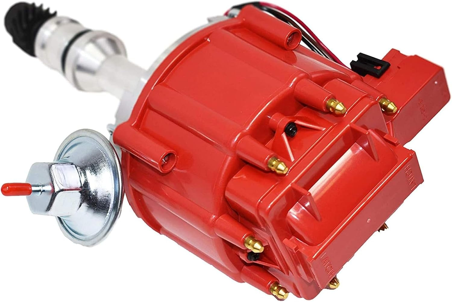 HEI Complete Distributor & Ignition Coil - 65KV Coil, Red Cap & One-Wire Install - Compatible with Oldsmobile V8 260-455 Engines - Hardened Gears & CNC Aluminum Shaft
