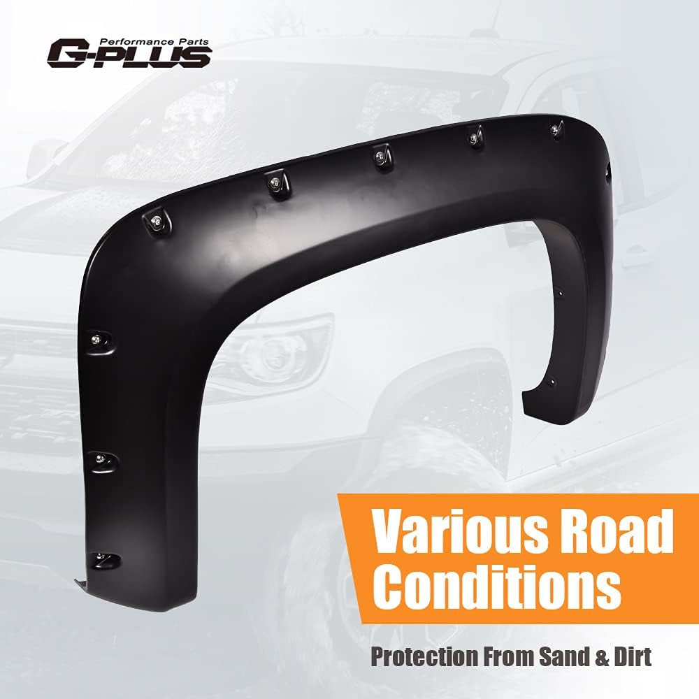 Fender Flares, Compatible with 07-13 Chevy Silverado 1500/07-14 2500HD 3500HD, 78.0"/97.6" Long Bed(For Regular Cab and Extended Cab), Riveted Smooth Black Wheel Cover Protector Vent Trim 4Pcs
