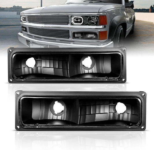 Replacement Parking Turn Signal Lights Black Pair for 88-98 Chevy Full Size - Passenger and Driver Side