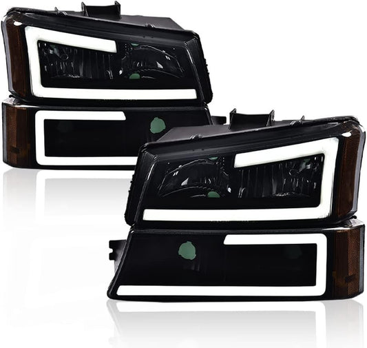 LED DRL Headlight Assembly Chevy Silverado 1500 2500 3500 HD Models 2003-2006/ F
