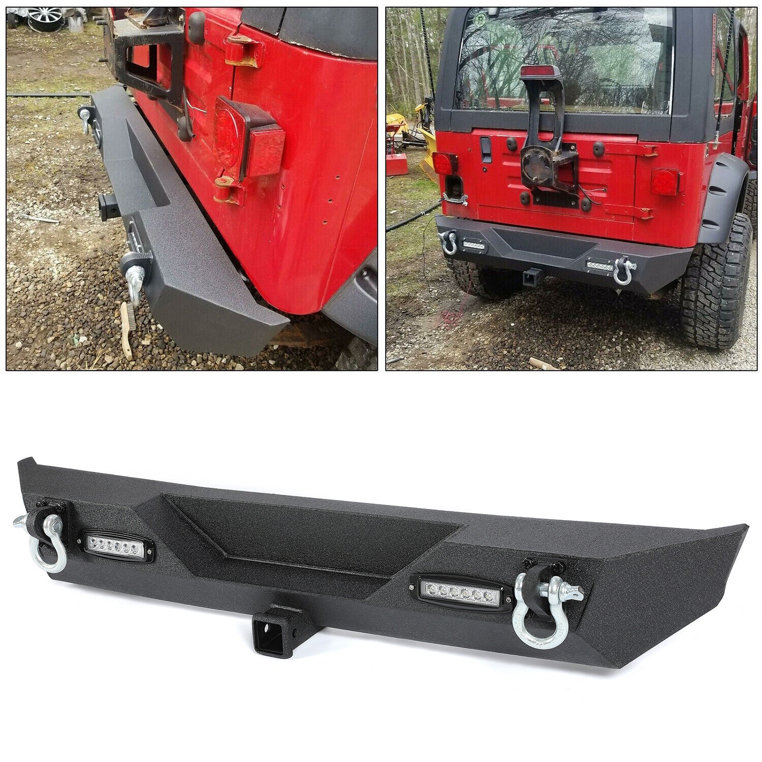 Rear Bumper W/Led Light D-Rings 2" Receiver Fit 87-06 Jeep Wrangler YJ TJ