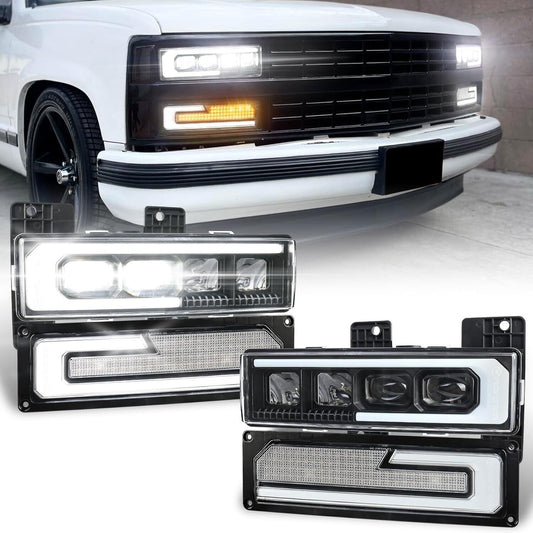 NEW MOVOTOR LED Headlight Assembly Compatible with 1988-1998 Chevy GMC