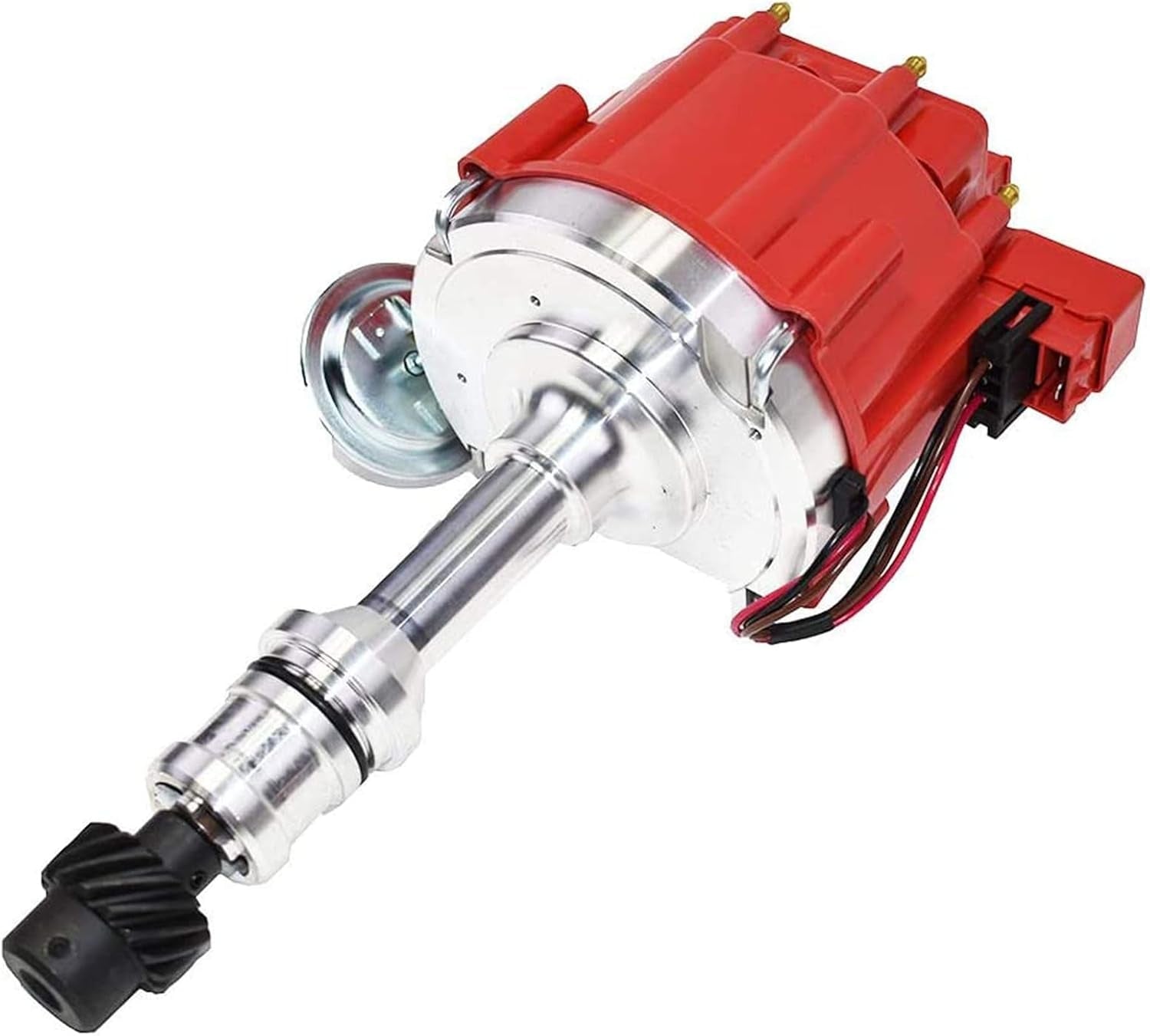 HEI Complete Distributor & Ignition Coil - 65KV Coil, Red Cap & One-Wire Install - Compatible with Oldsmobile V8 260-455 Engines - Hardened Gears & CNC Aluminum Shaft