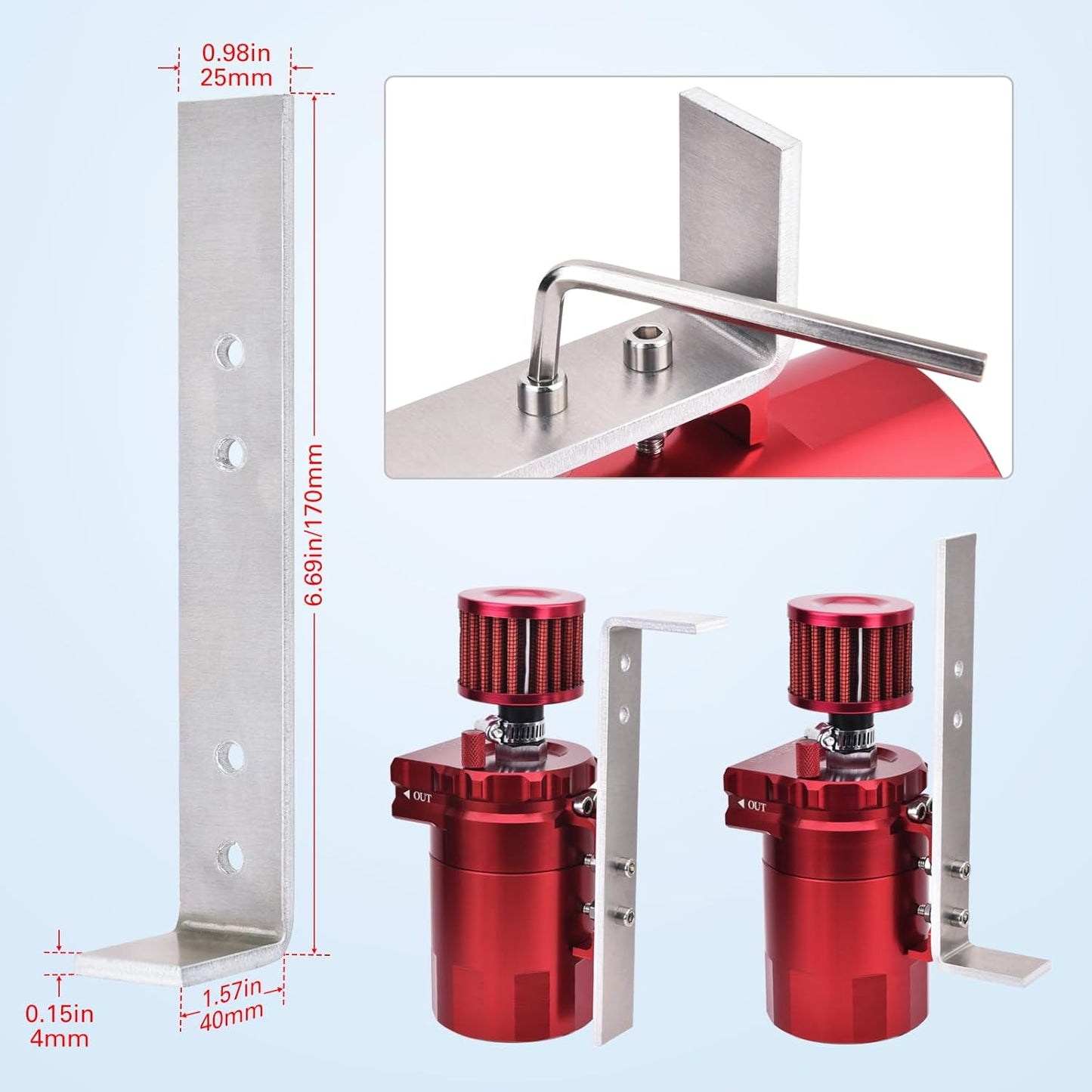 Universal Oil Catch Can Tank Kit with Breather Filter, Aluminum Oil Capture Tank Air Tank with 3/8" Fuel Line,300Ml (Red)