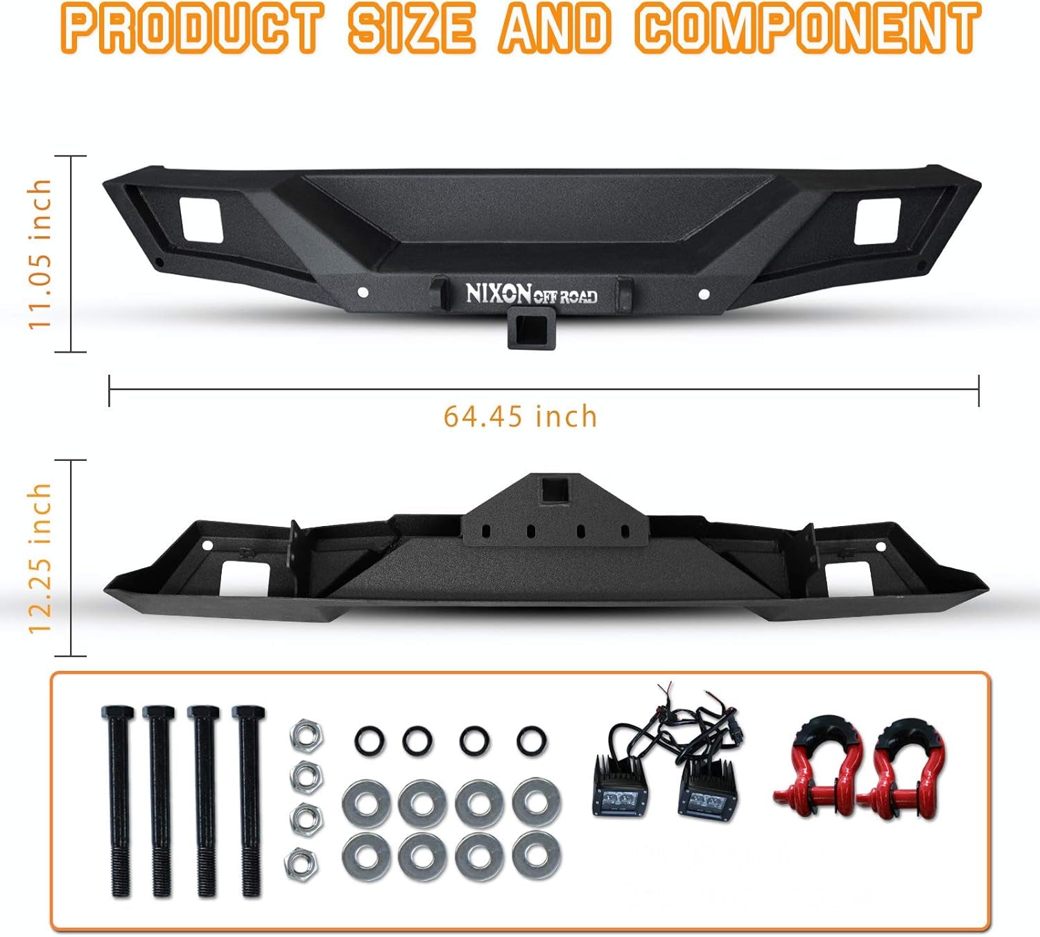 Rear Bumper for 2018-2020 Jeep Wrangler JL/JLU with D-Ring Shackles and 2 LED Lights, Jeep Offroad Exterior Replacement Accessories