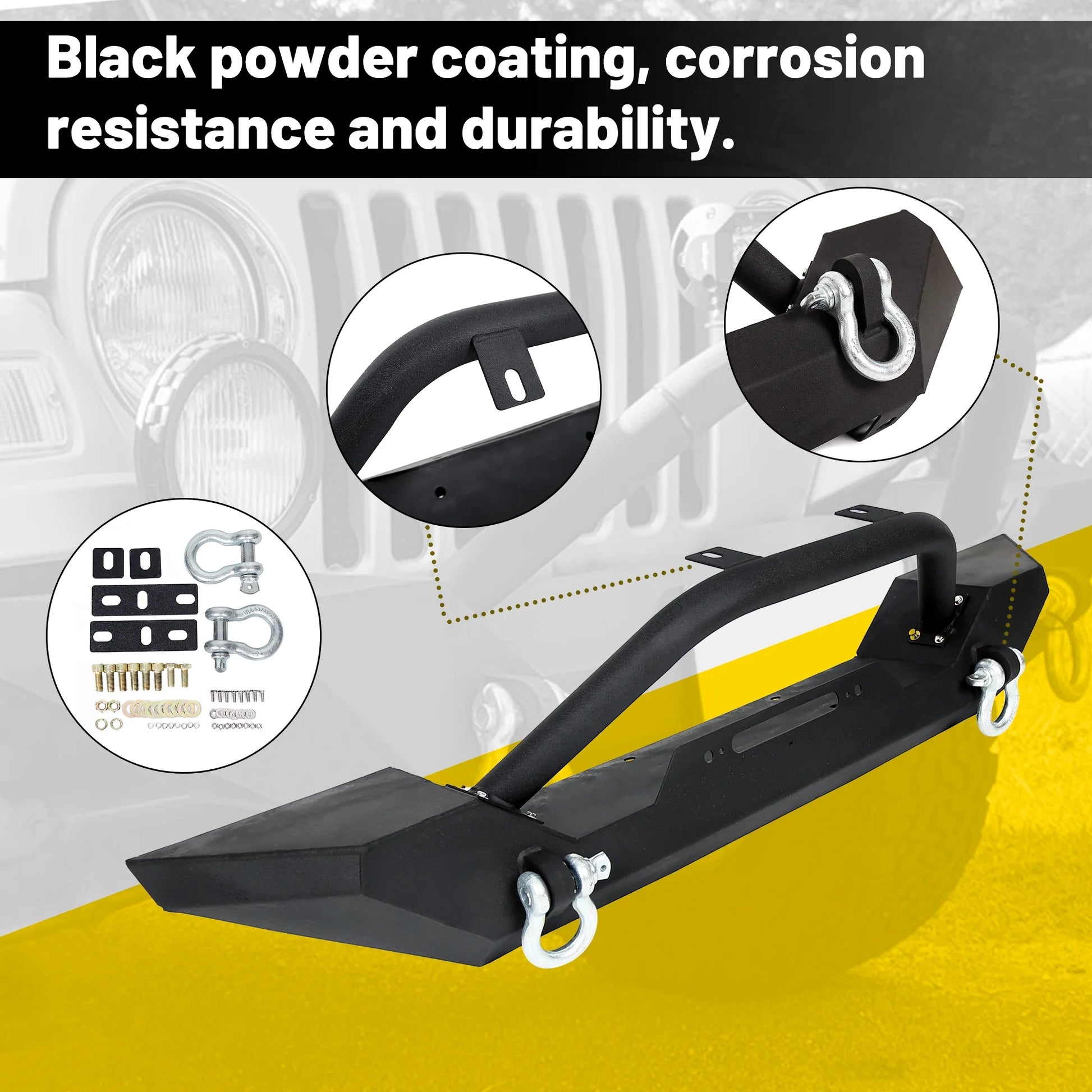 Front Bumper for 1987-2006 Jeep Wrangler TJ YJ with Winch Plate D-Rings Rock Crawler Steel Bumper Reinforcement