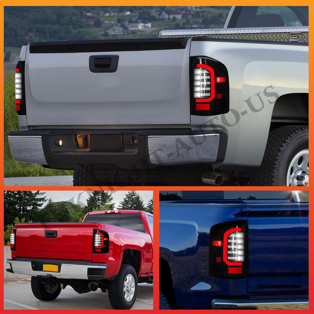 Smoke Lens LED Tail Lights for 2007-2014 Chevy Silverado 1500 2500 Black Lamps