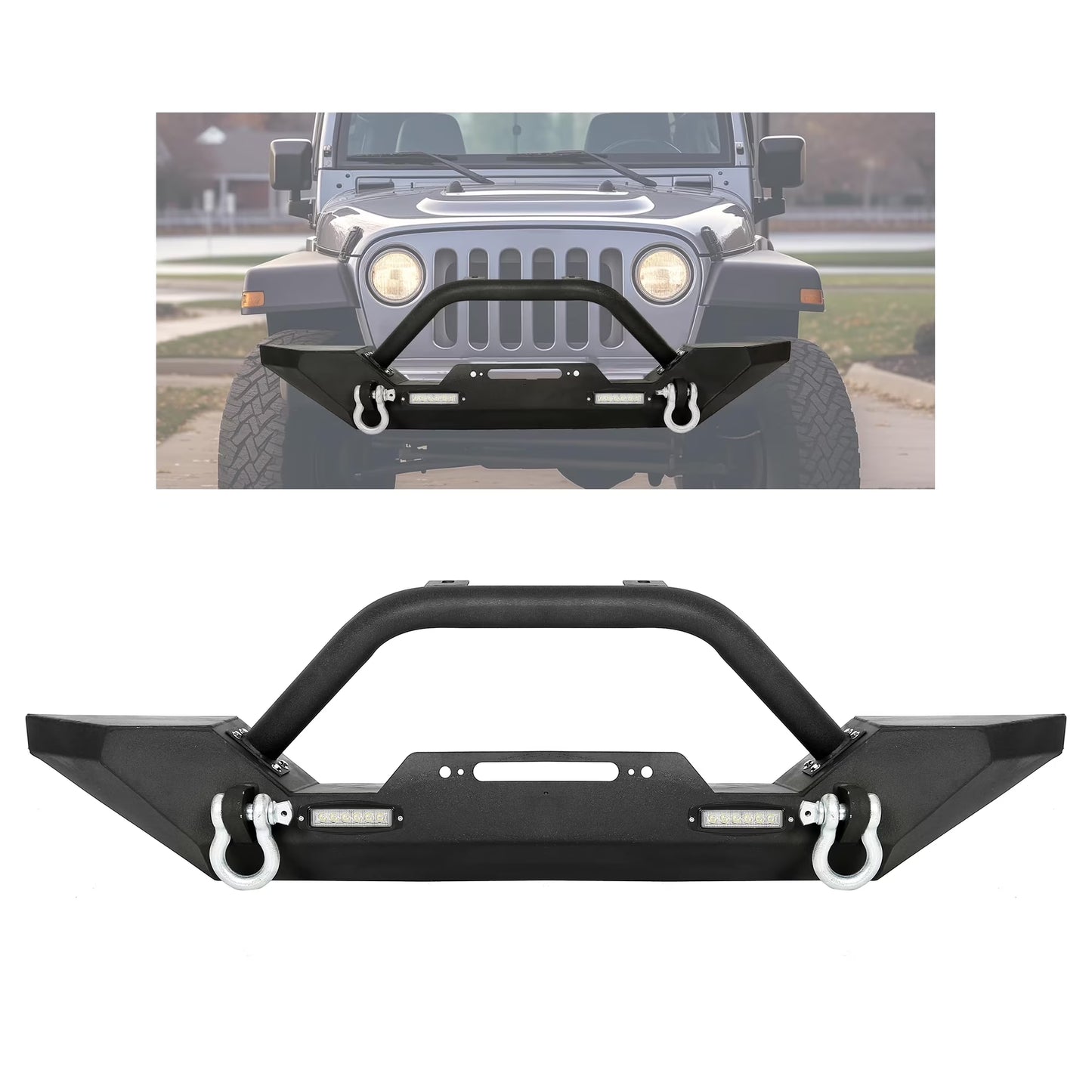Front Bumper for 1987-2006 Jeep Wrangler TJ YJ with Winch Plate D-Rings Rock Crawler Steel Bumper Reinforcement