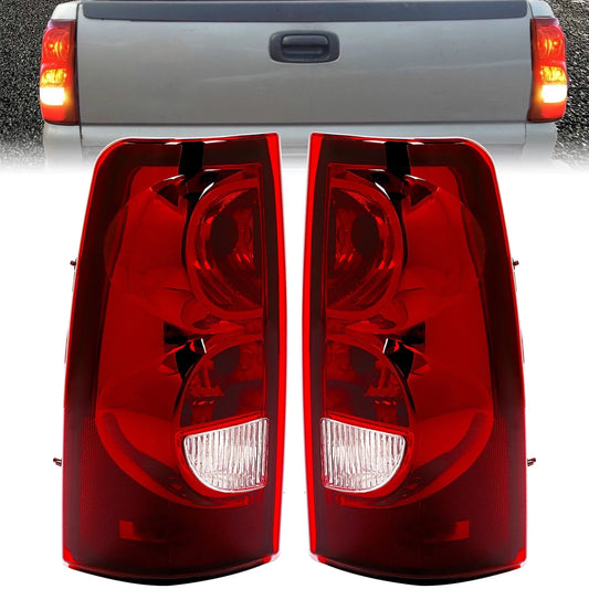 Tail Lights Pair for 2003-2007 Chevy Silverado 1500 2500 3500 Pickup Rear Tail Lamp Dark Red Lens + Chrome Housing Set
