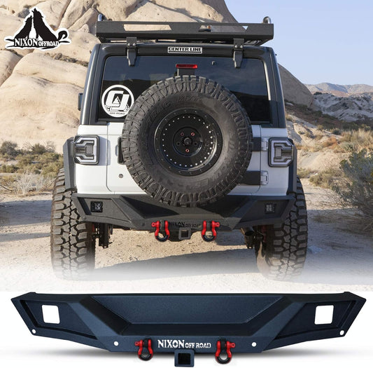 Rear Bumper for 2018-2020 Jeep Wrangler JL/JLU with D-Ring Shackles and 2 LED Lights, Jeep Offroad Exterior Replacement Accessories