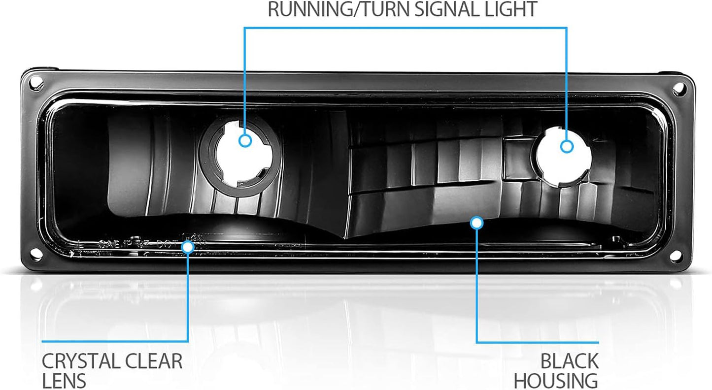 Replacement Parking Turn Signal Lights Black Pair for 88-98 Chevy Full Size - Passenger and Driver Side