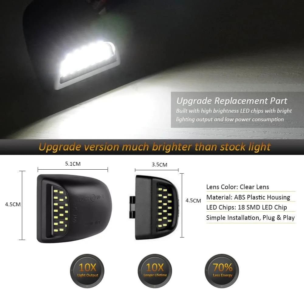 LED License Plate Lights Assembly Compatible with 1999-2013 Chevy Silverado GMC Sierra 1500 2500 3500 HD Suburban Tahoe Cadillac Escalade EXT Yukon XL, Rear Plate Lamp 6000K White 2-Pieces
