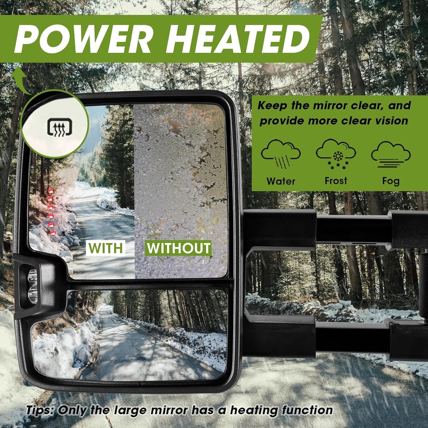 Towing Mirrors for Chevy Silverado/Gmc Sierra 1500 (2014 2015 2016 2017 2018), 2500HD 3500HD (2015 2016 2017 2018 2019) Turn Signal/Running Lights Power Heated (Textured Black)