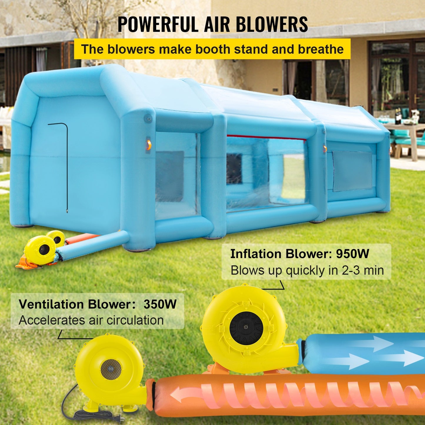 Inflatable Spray Booth Car Paint Tent 26X13X10Ft Filter System 2 Blowers