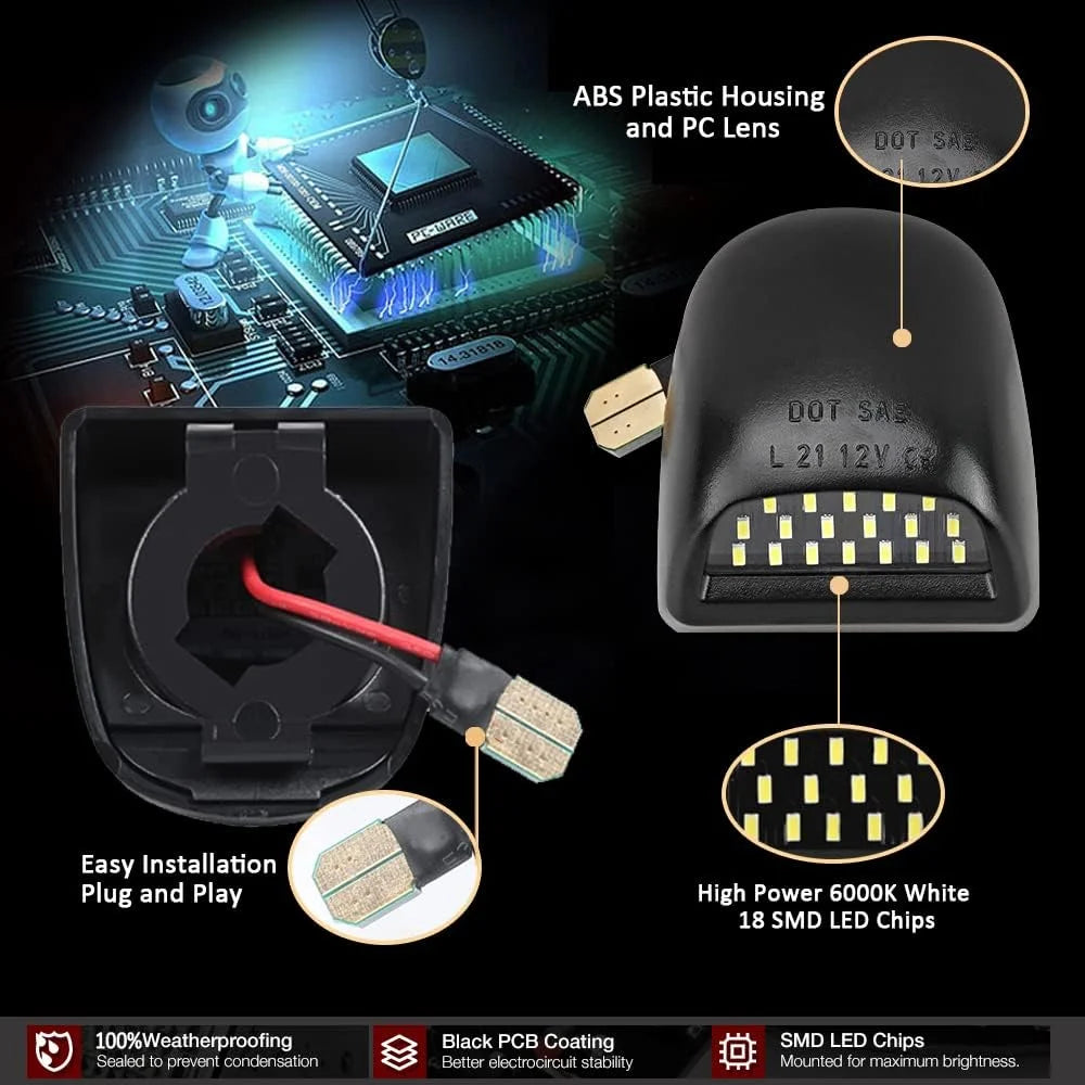 LED License Plate Lights Assembly Compatible with 1999-2013 Chevy Silverado GMC Sierra 1500 2500 3500 HD Suburban Tahoe Cadillac Escalade EXT Yukon XL, Rear Plate Lamp 6000K White 2-Pieces