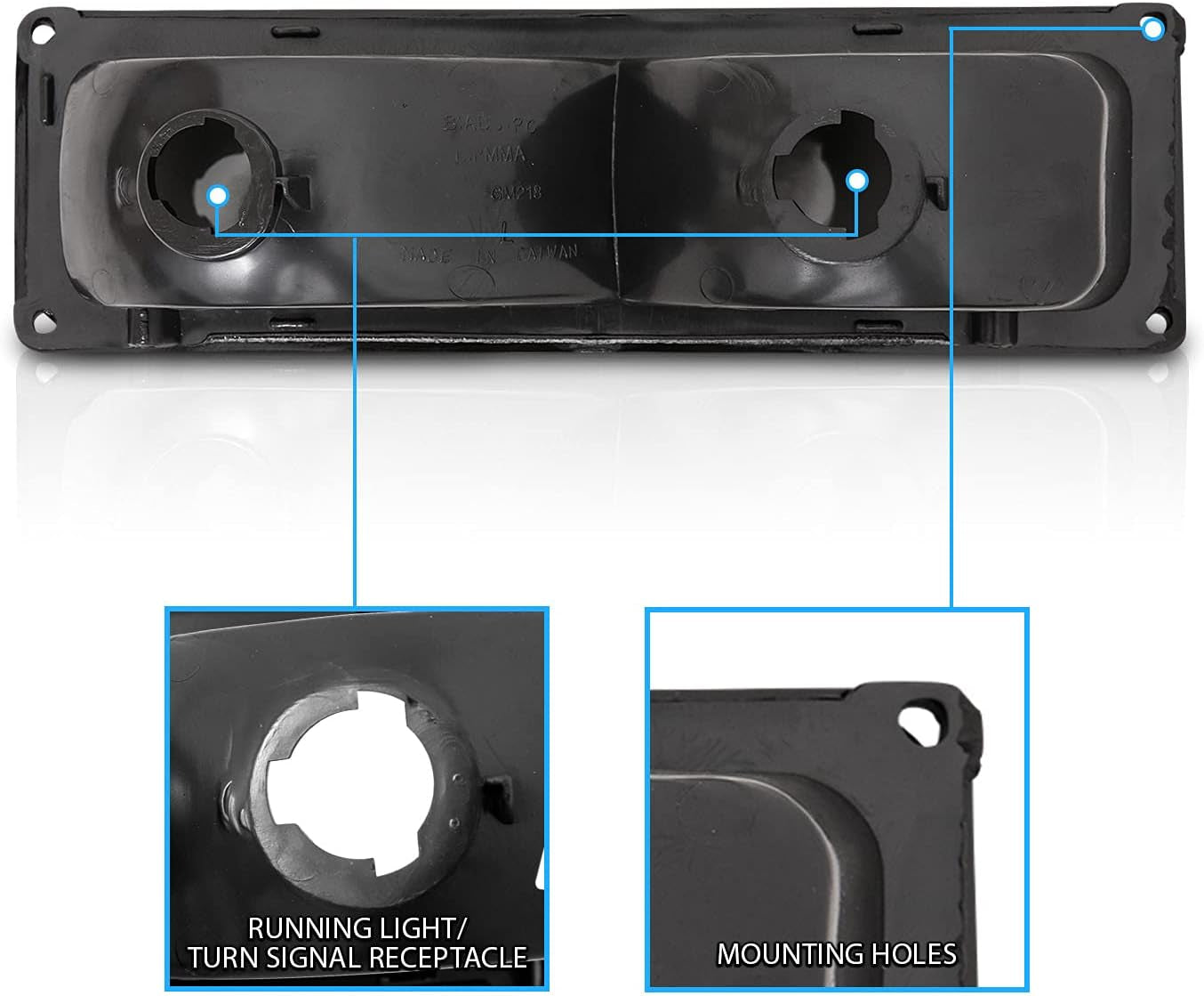 Replacement Parking Turn Signal Lights Black Pair for 88-98 Chevy Full Size - Passenger and Driver Side