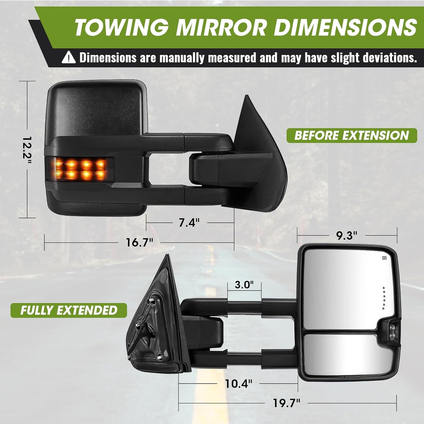 Towing Mirrors for Chevy Silverado/Gmc Sierra 1500 (2014 2015 2016 2017 2018), 2500HD 3500HD (2015 2016 2017 2018 2019) Turn Signal/Running Lights Power Heated (Textured Black)