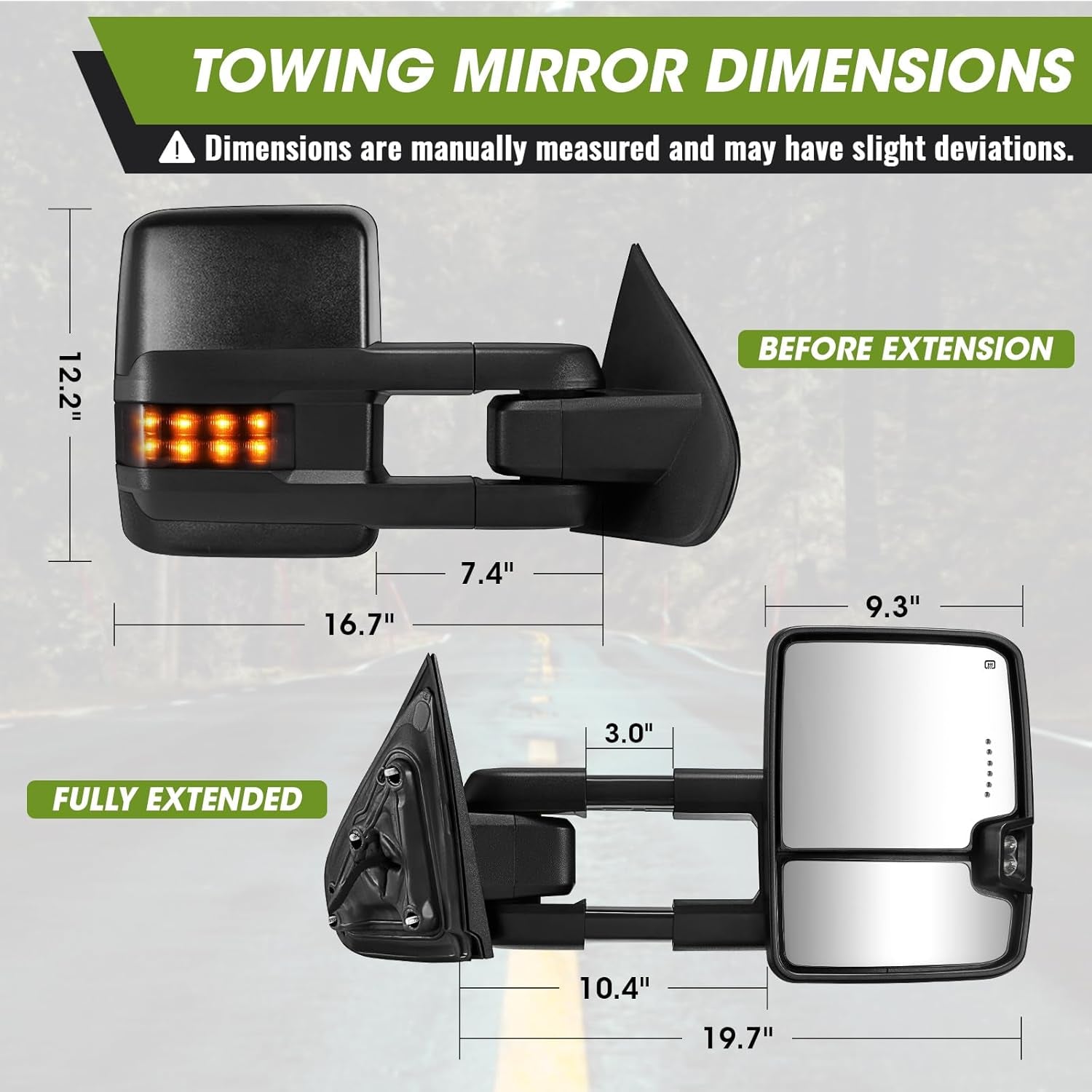 Towing Mirrors for Chevy Silverado/Gmc Sierra 1500 (2014 2015 2016 2017 2018), 2500HD 3500HD (2015 2016 2017 2018 2019) Turn Signal/Running Lights Power Heated (Textured Black)