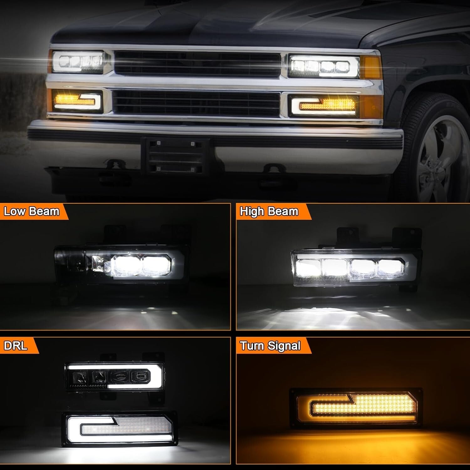 NEW MOVOTOR LED Headlight Assembly Compatible with 1988-1998 Chevy GMC