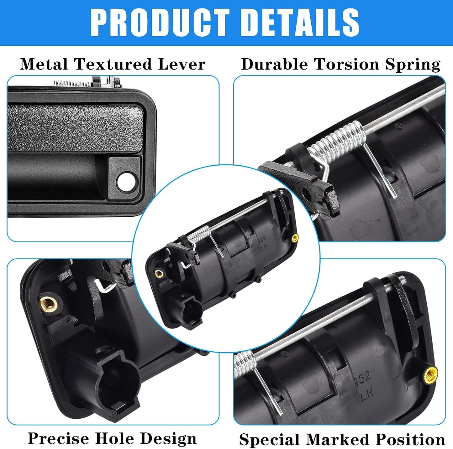 Exterior Door Handle, Front Left Driver Side, Metal Lever Plastic Bezel, Compatible with 1995-2000 Chevy GMC K1500 K2500 K3500, C1500 C2500 C3500 Suburban, Tahoe, Yukon, Cadillac 15742229, 77096