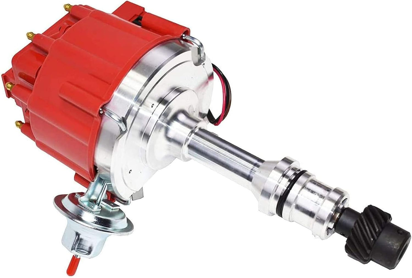 HEI Complete Distributor & Ignition Coil - 65KV Coil, Red Cap & One-Wire Install - Compatible with Oldsmobile V8 260-455 Engines - Hardened Gears & CNC Aluminum Shaft