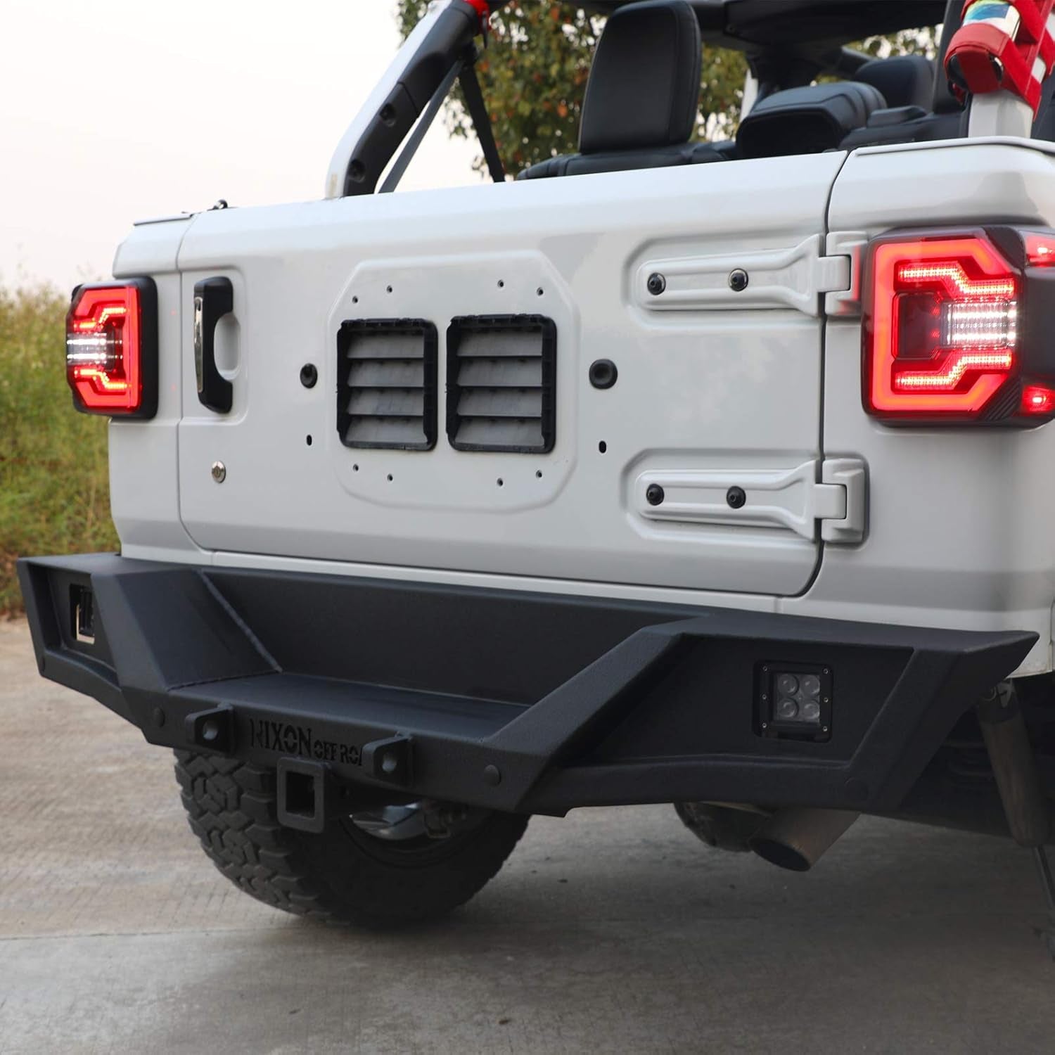 Rear Bumper for 2018-2020 Jeep Wrangler JL/JLU with D-Ring Shackles and 2 LED Lights, Jeep Offroad Exterior Replacement Accessories