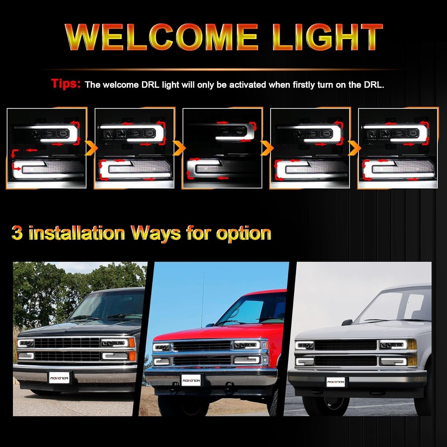 NEW MOVOTOR LED Headlight Assembly Compatible with 1988-1998 Chevy GMC