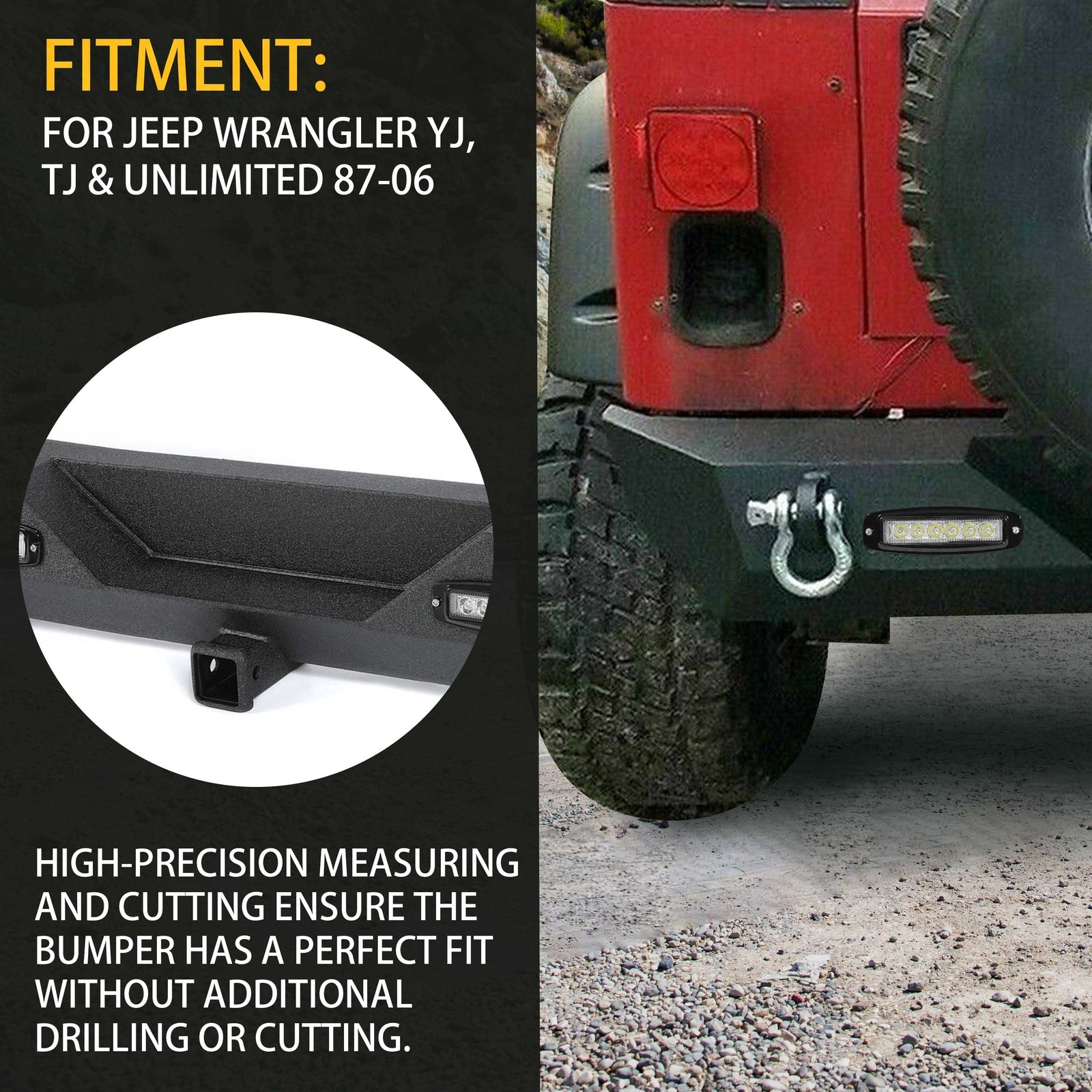 Rear Bumper W/Led Light D-Rings 2" Receiver Fit 87-06 Jeep Wrangler YJ TJ