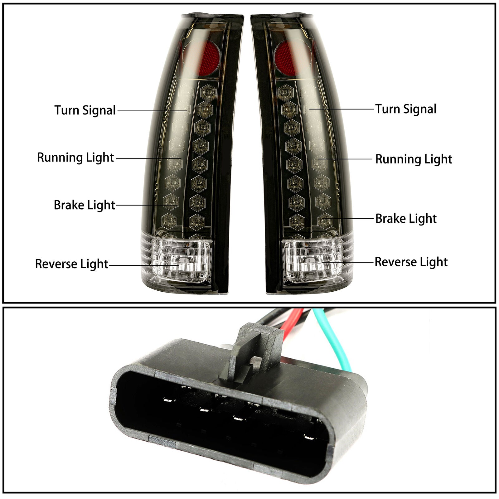 DOT Fits 88-98 Chevy GMC C/K 1500-3500 Yukon Silverado Smoke LED Tail Lights