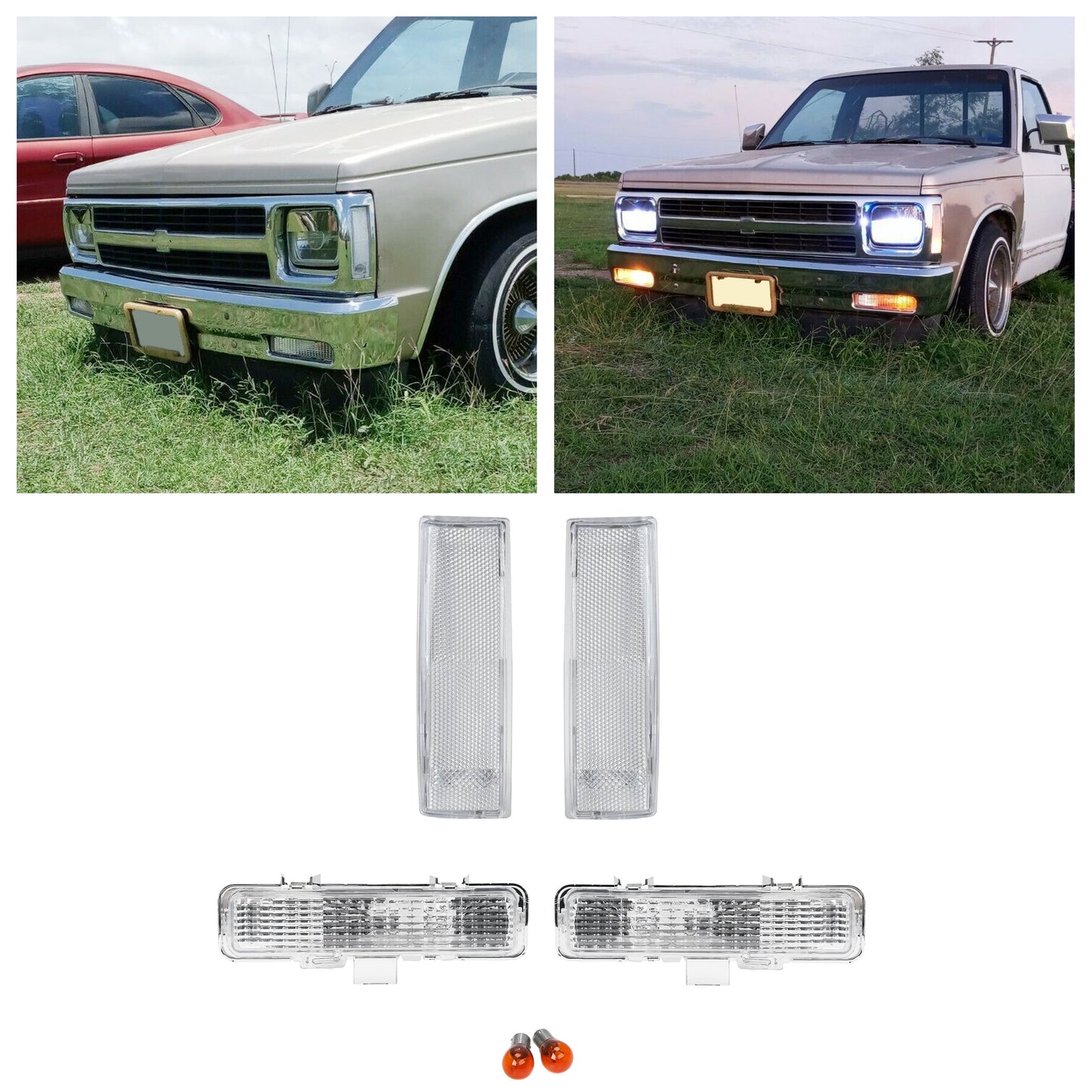 Clear Front Corner Lights + Front Bumper Signal Lights Compatible with 1983-1994 Chevy Blazer & 1982-1993 Chevrolet S10 Set of 4