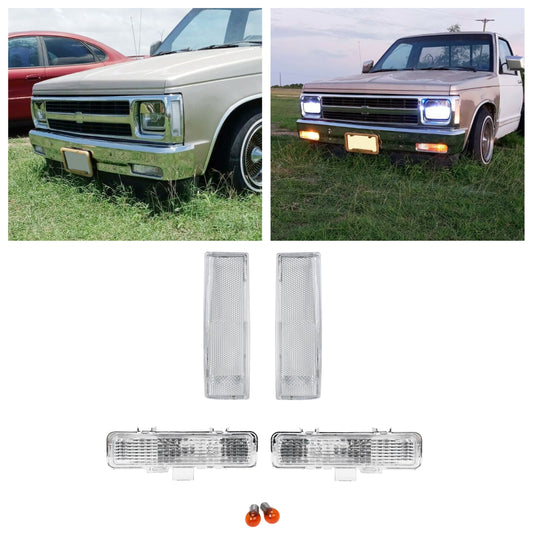 Clear Front Corner Lights + Front Bumper Signal Lights Compatible with 1983-1994 Chevy Blazer & 1982-1993 Chevrolet S10 Set of 4
