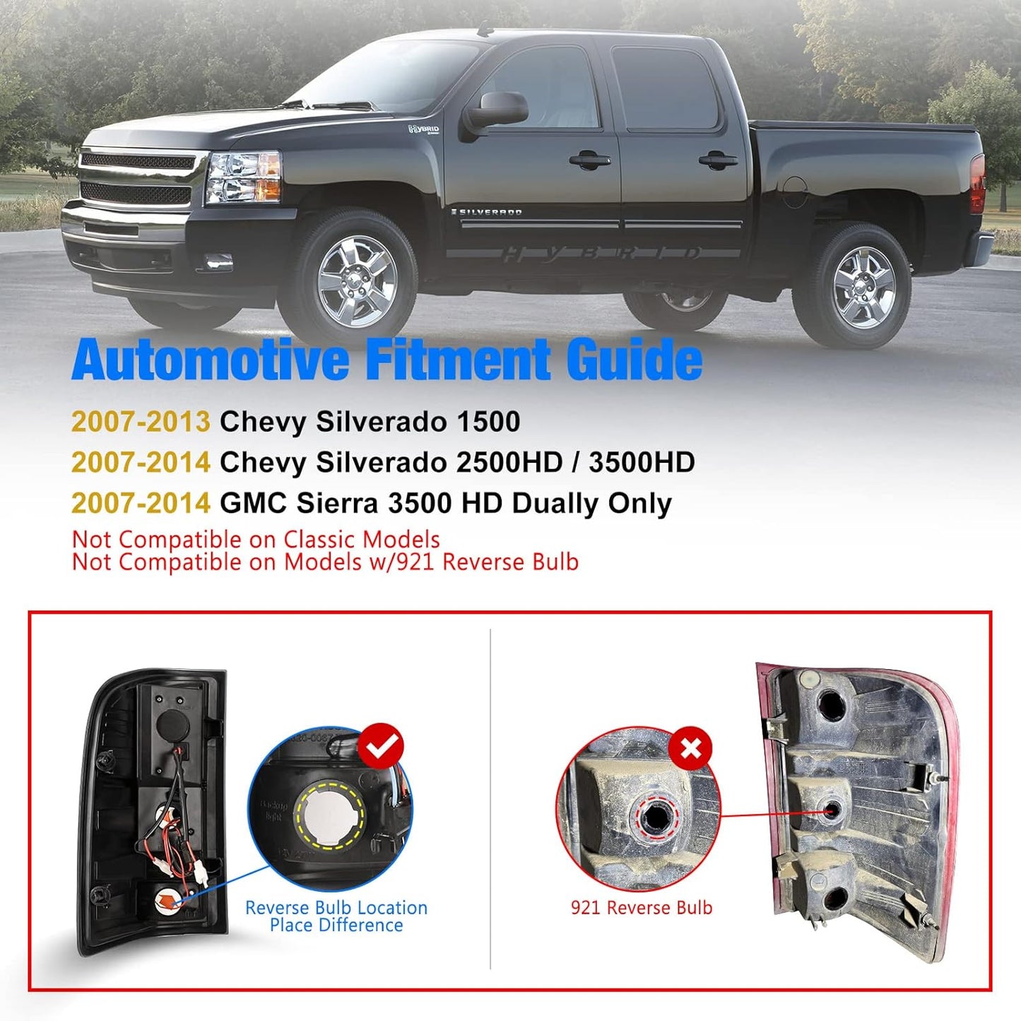 LED Tail Lights Assembly for 07-13 Chevy Silverado 1500 and 2007-2014 Chevy Silverado 2500Hd/3500Hd,Only Fit for 2007-2014 GMC Sierra 3500HD Dually, Silverado Tail Lights,(Red Lens)