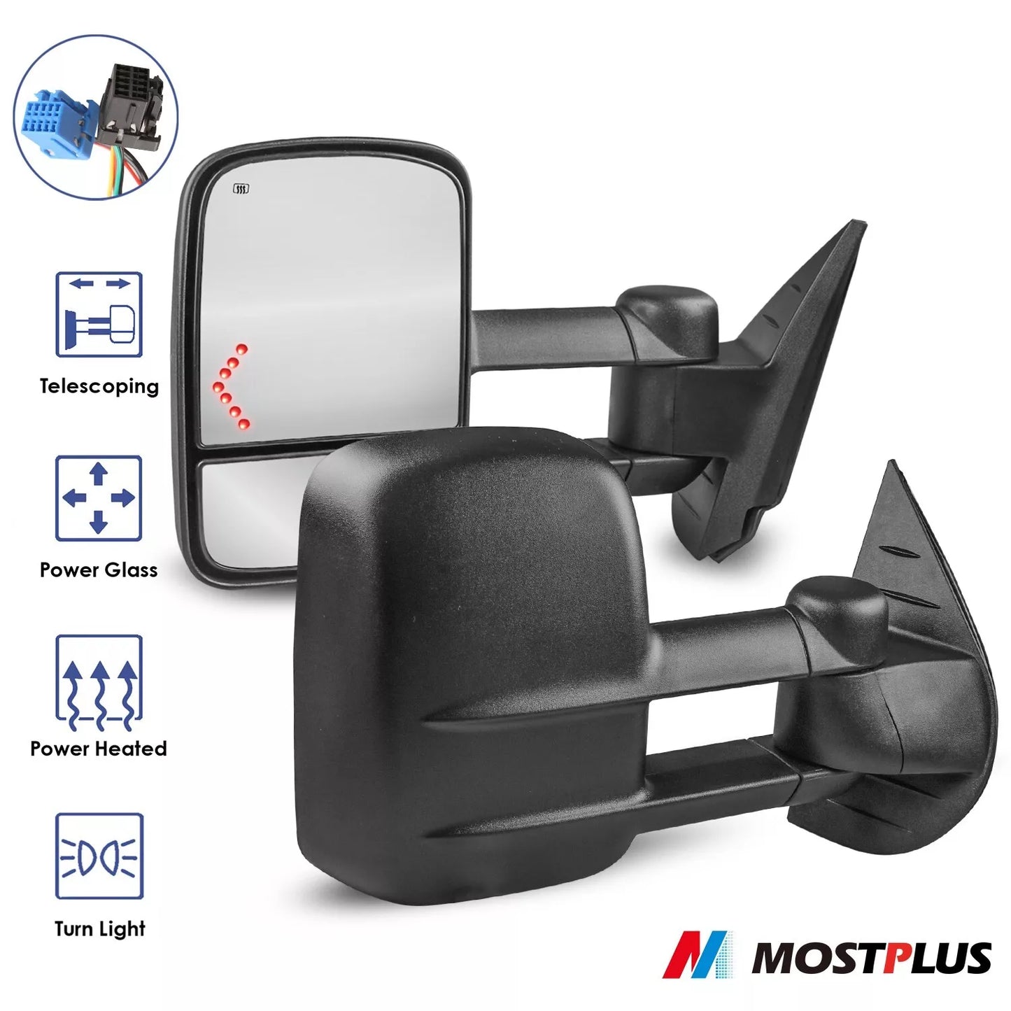 Pair Power LED Signal Tow Mirrors for 2007-2013 Chevy Silverado 1500/2500/2500HD