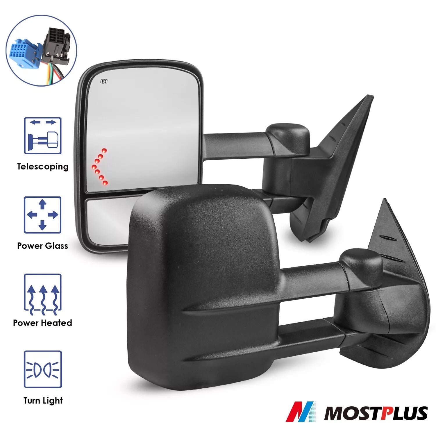 Pair Power LED Signal Tow Mirrors for 2007-2013 Chevy Silverado 1500/2500/2500HD
