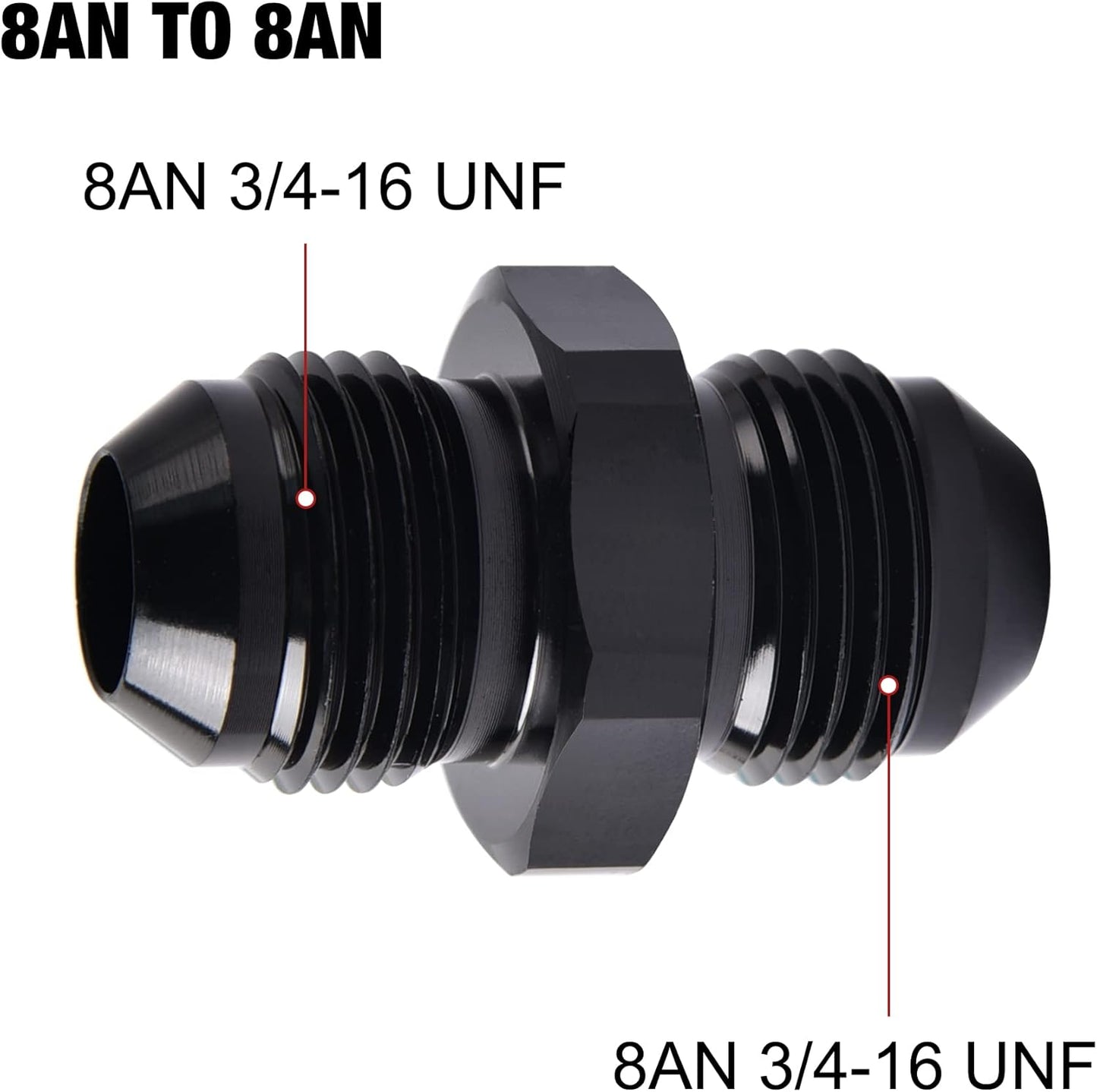 8AN Male to Male Flare Coupler Union Straight Fuel Hose Adapter Fitting Black 2PCS